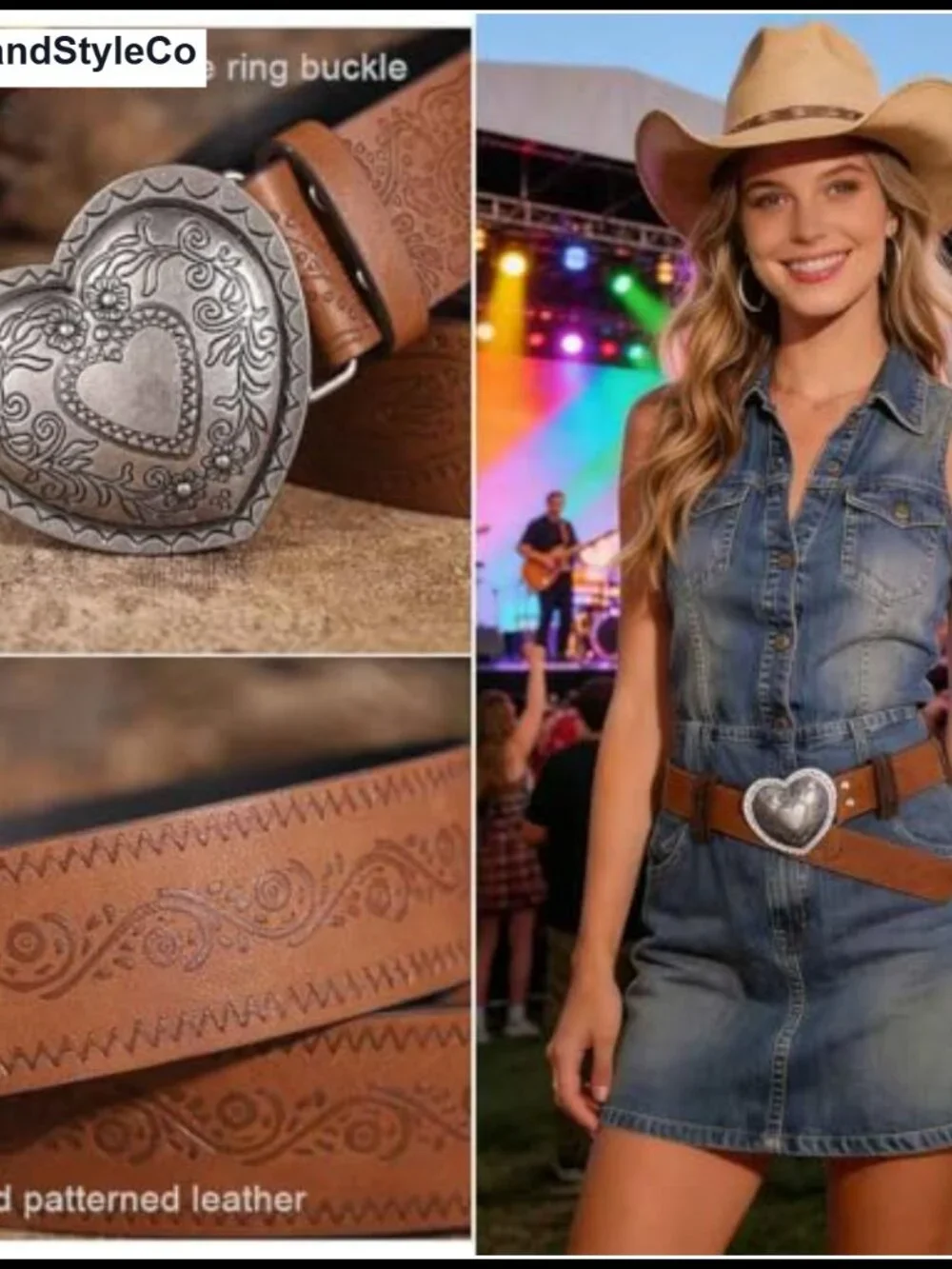 Faux Leather Western Waist Belt with Heart Buckle for Jeans Y2K Punk